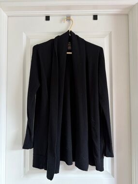 Black Merino Wool Open-Front Women's Sweater
